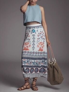 Farm Rio x Anthropologie Linen Blend Midi Skirt